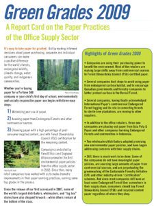 Green Grades 2009: A Report Card on the Paper Practices of the Office Supply Sector