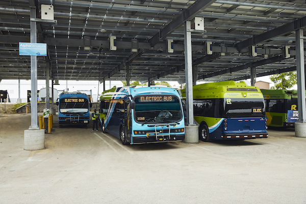 Brookville Bus Depot in Montgomery County. The electrification of the county’s bus fleet will significantly reduce emissions. Image courtesy of Schneider Electric.