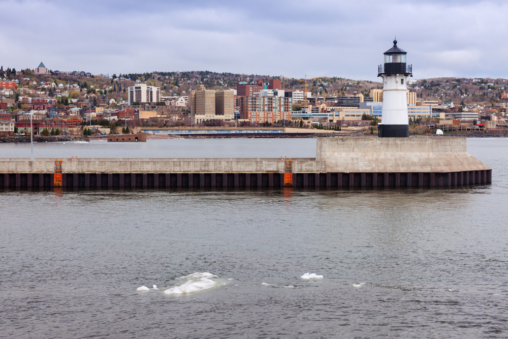 Duluth Lighthouse and Lake Superior in Duluth