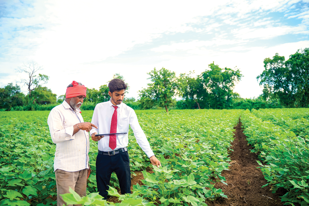 Farmer with agronomist in field