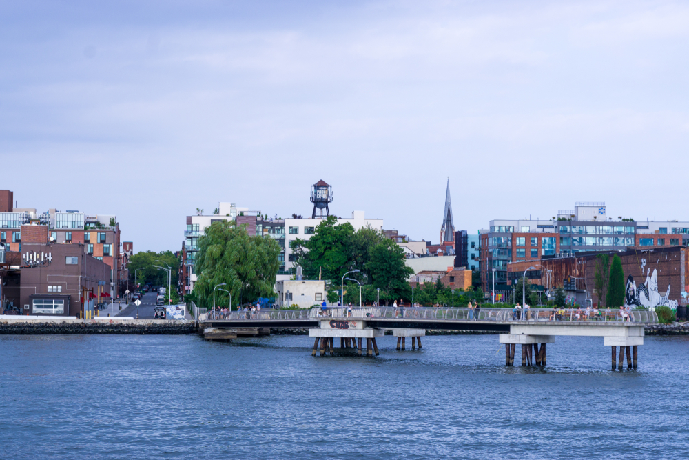 Greenpoint Ferry Terminal and Transmitter Park along the East River in Greenpoint