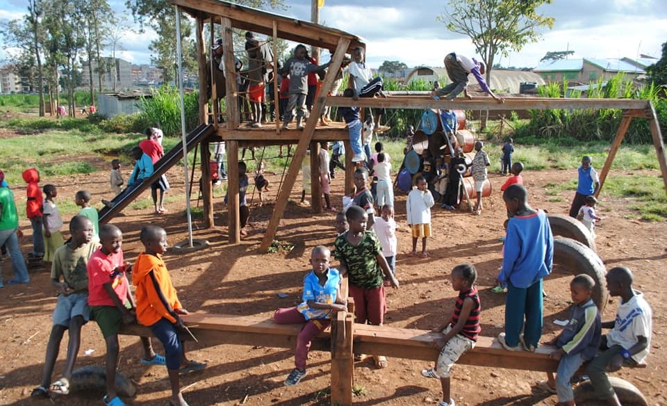 A recycled-timber playground helped transform a formerly littered site in Kibera