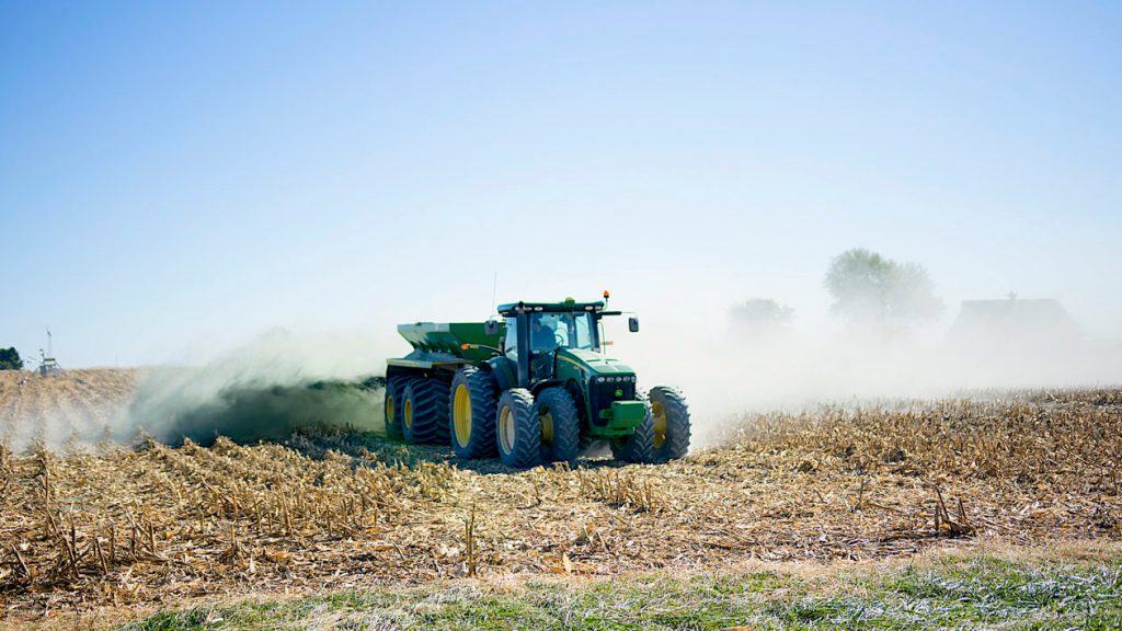 Basalt is spread on the Leverhulme Centre for Climate Change Mitigation's research cornfields in Illinois.