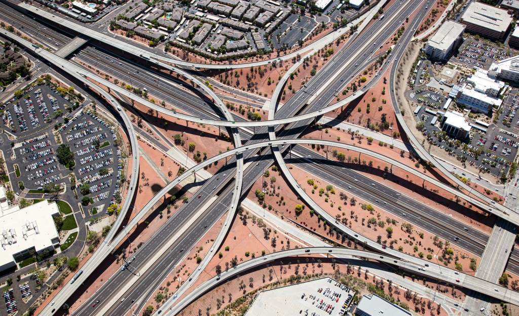 Aerial view of freeways in the Phoenix area. Source: Shutterstock/Tim Roberts Photography