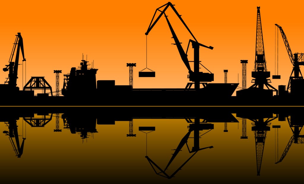 Illustration of a shipping port. Source: Shutterstock/Vector Tradition