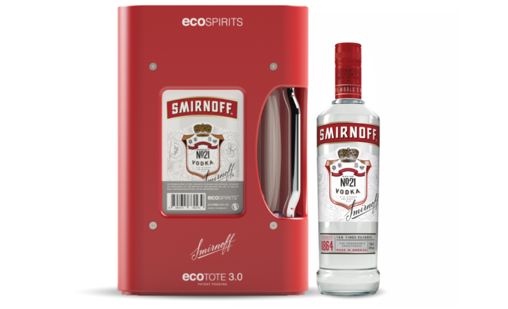 Smirnoff in an EcoSpirits EcoTote next to a 750-milliliter bottle. Credit: EcoSpirits