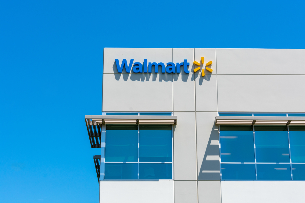 Walmart logo on facade of Walmart Labs office building in Silicon Valley