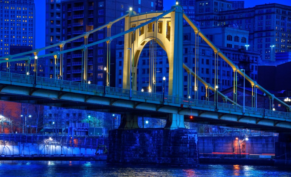 The Roberto Clemente Bridge over the Allegheny River in Pittsburgh