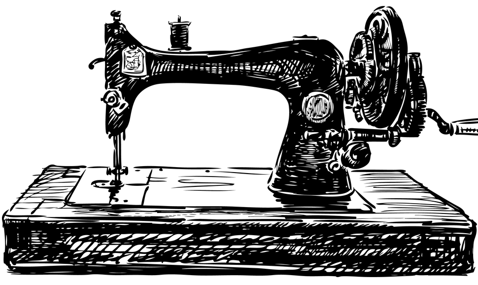 Drawing of an antique sewing machine