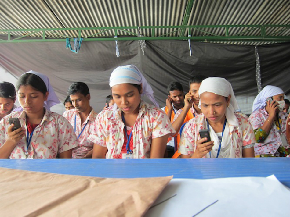 Bangladesh supply chain workers using LaborVoices technology