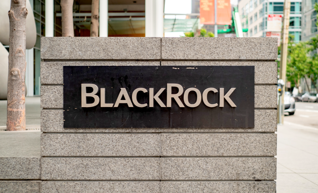 BlackRock financial services logo outside of office in San Francisco.