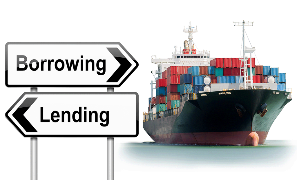 borrowing and lending signs with ship