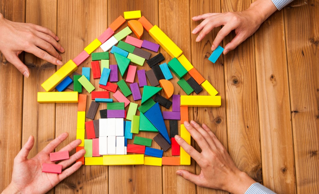 Building blocks shaped like a house