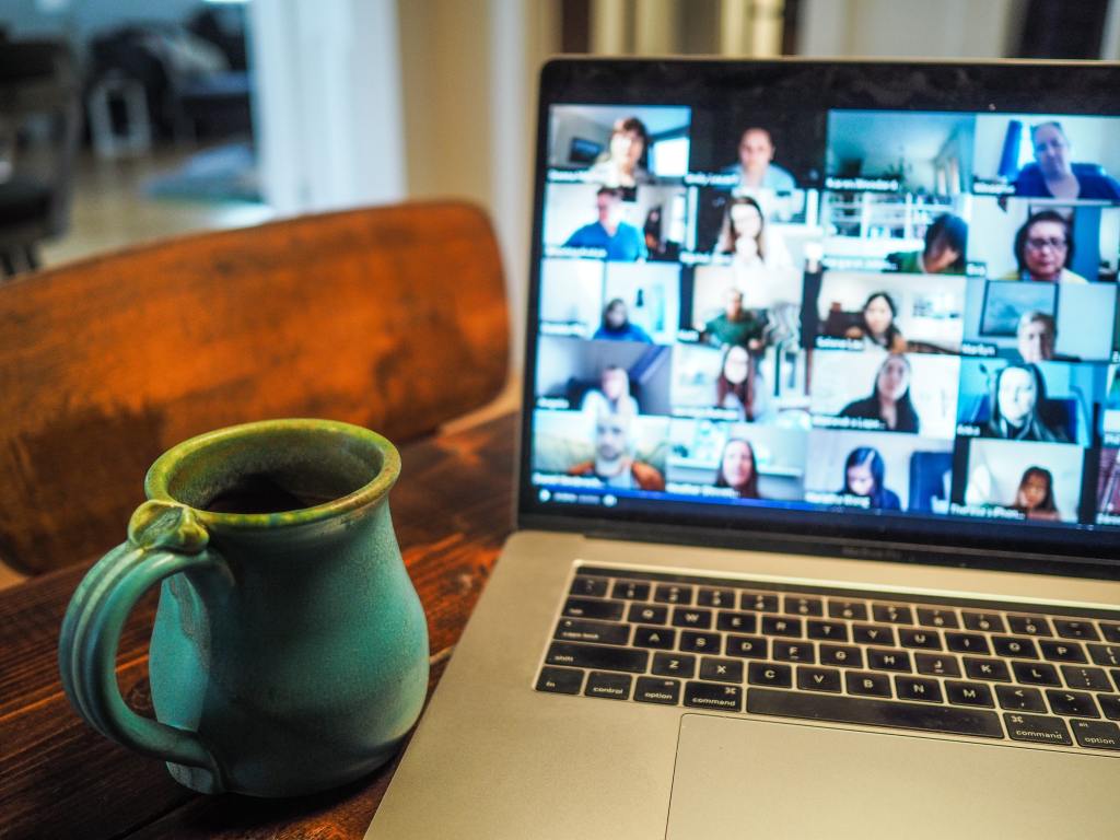 Zoom call with coffee while working from home.