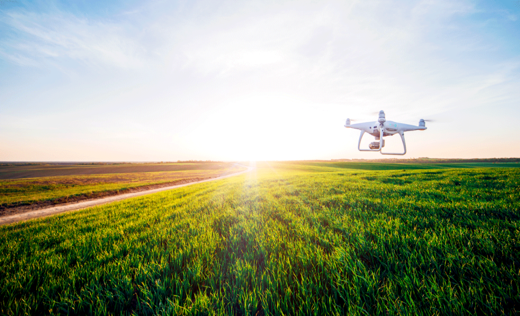 drones in a farm field