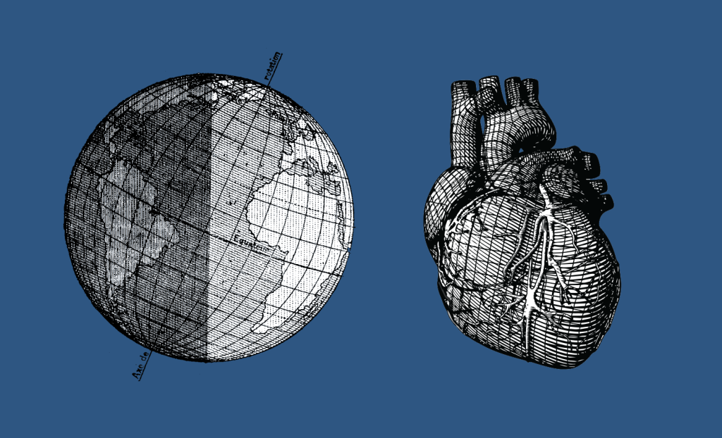 drawing of earth and drawing of human heart