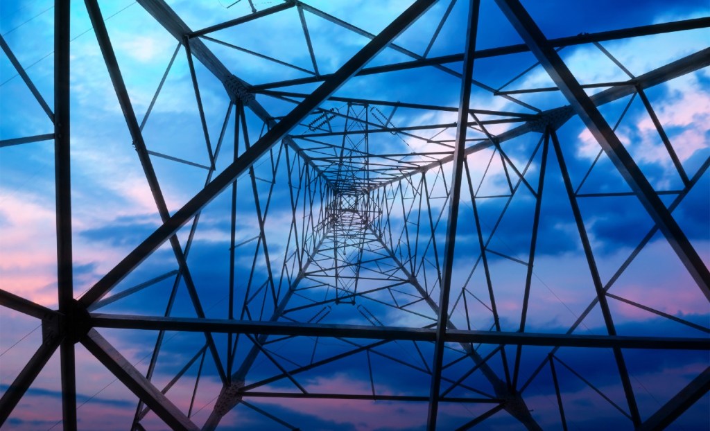 A high-voltage transmission tower.