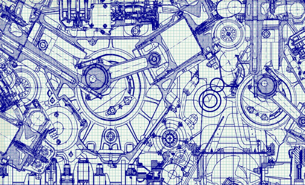 Drawing of an engine on draft paper