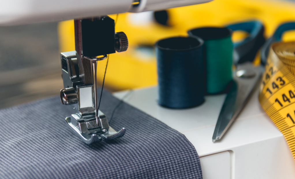 Sewing table with fabric