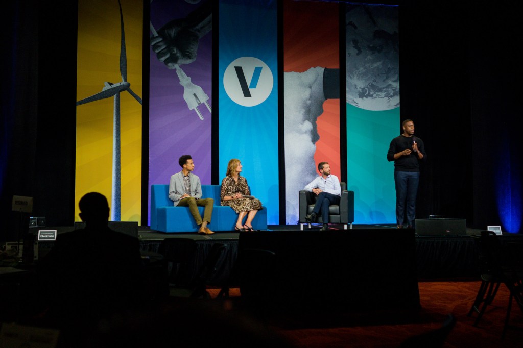 Rheaply CEO Dr. Garry Cooper on stage at VERGE during the Accelerate pitch competition on October 22