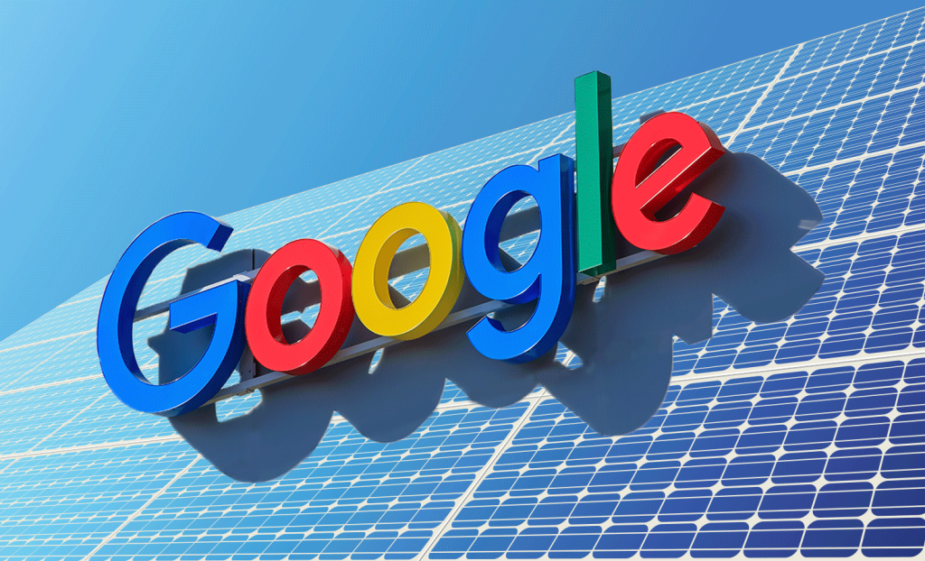 Google sign over a solar panel