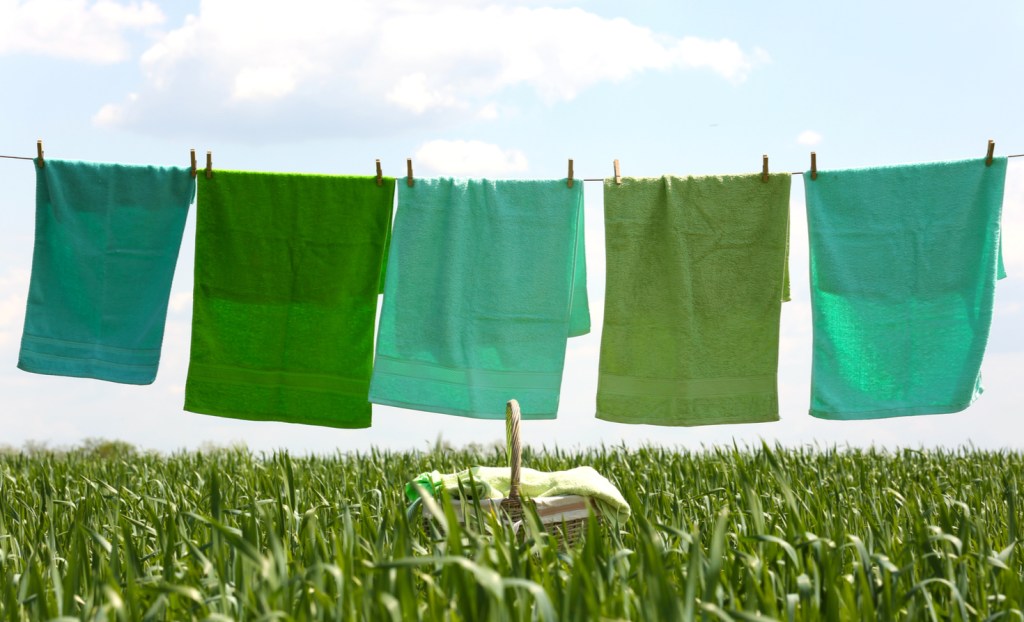 Green laundry on a line