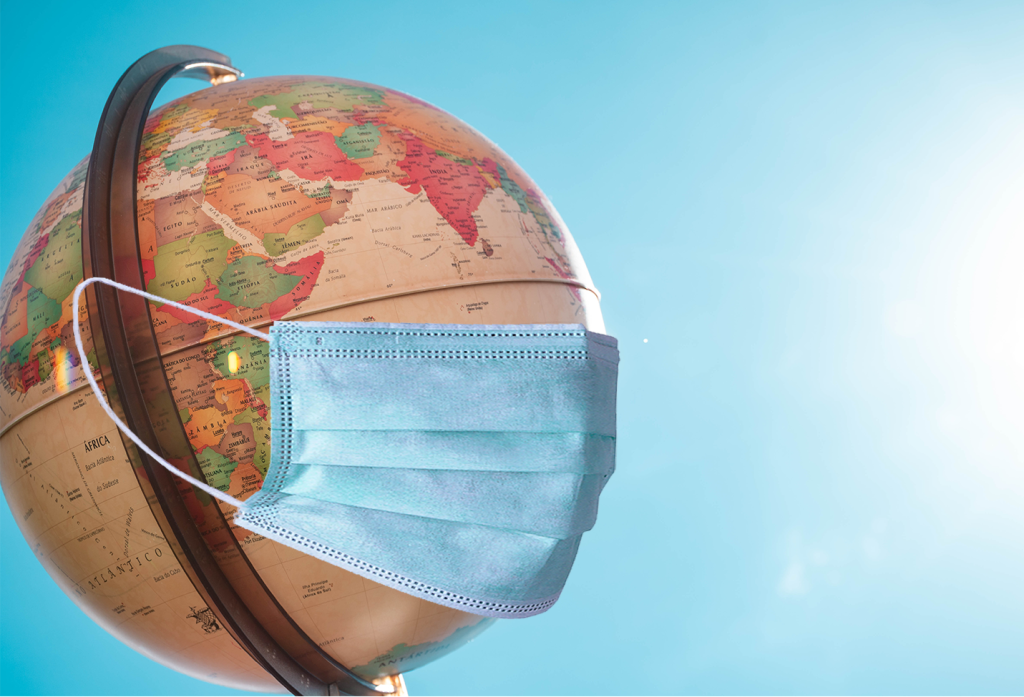 Globe with a surgical mask