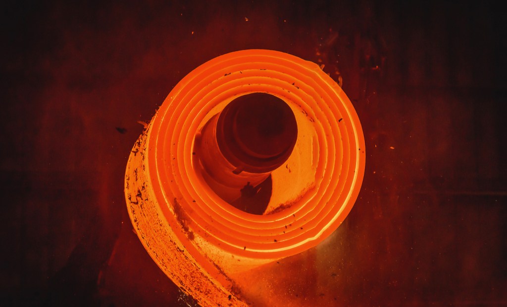 Hot rolled steel in manufacturing.