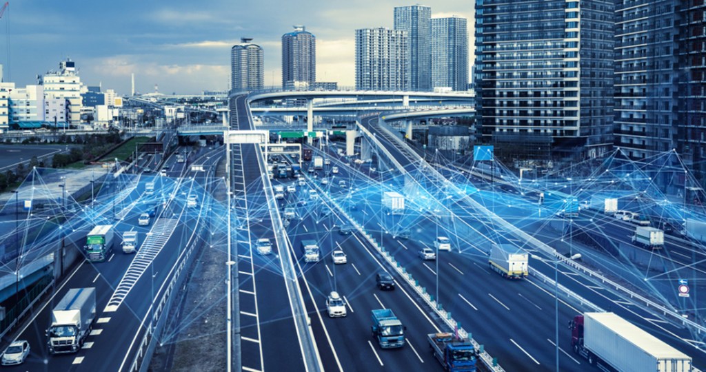 Cars on road with network signals