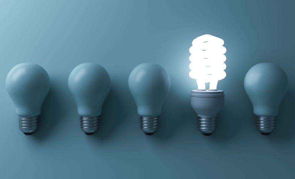 lighbulbs with one on
