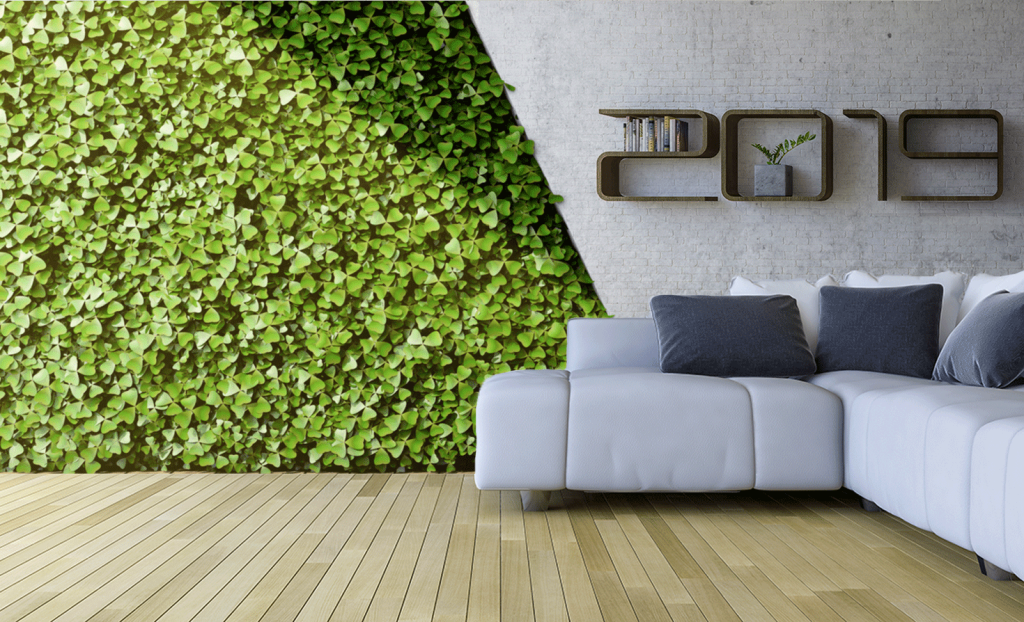 living room with plant wall