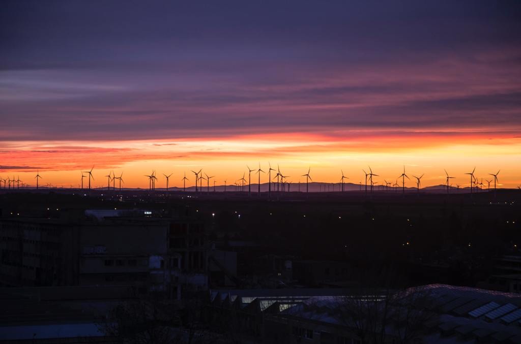 wind turbines on a farm