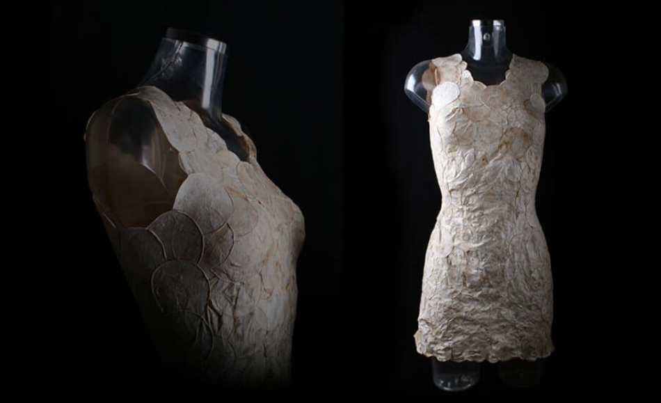 A dress made of MycoTEX mushroom-based fabric.