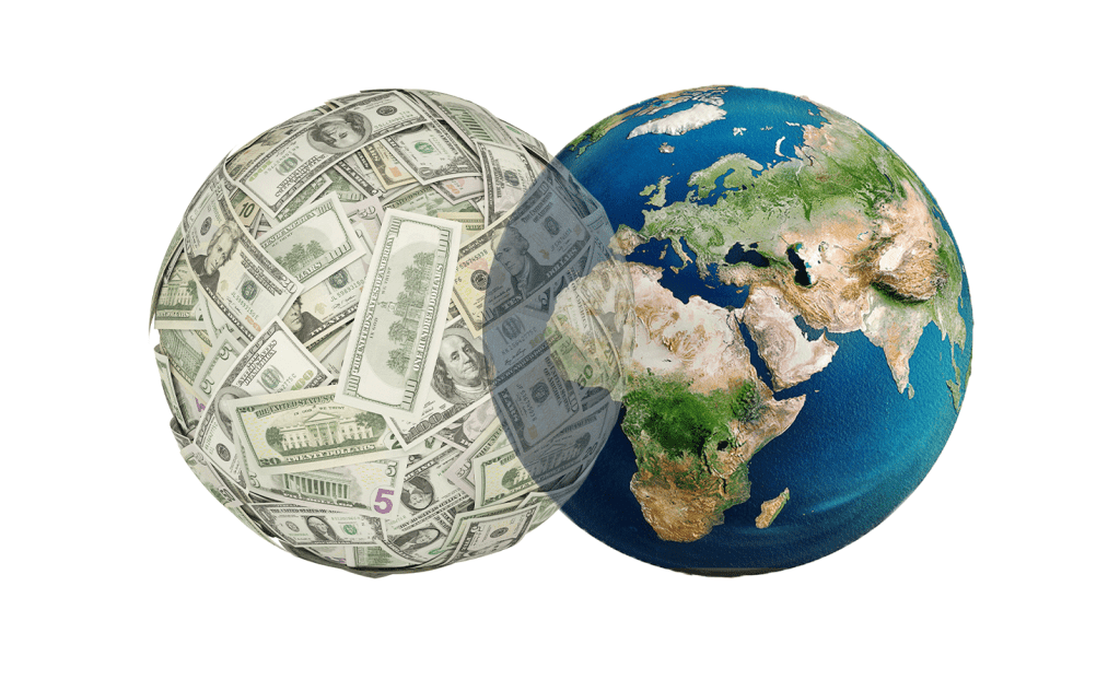 Venn Diagram of globe and ball of money