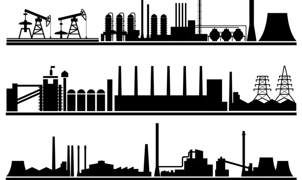 Illustration of silhouette of factories