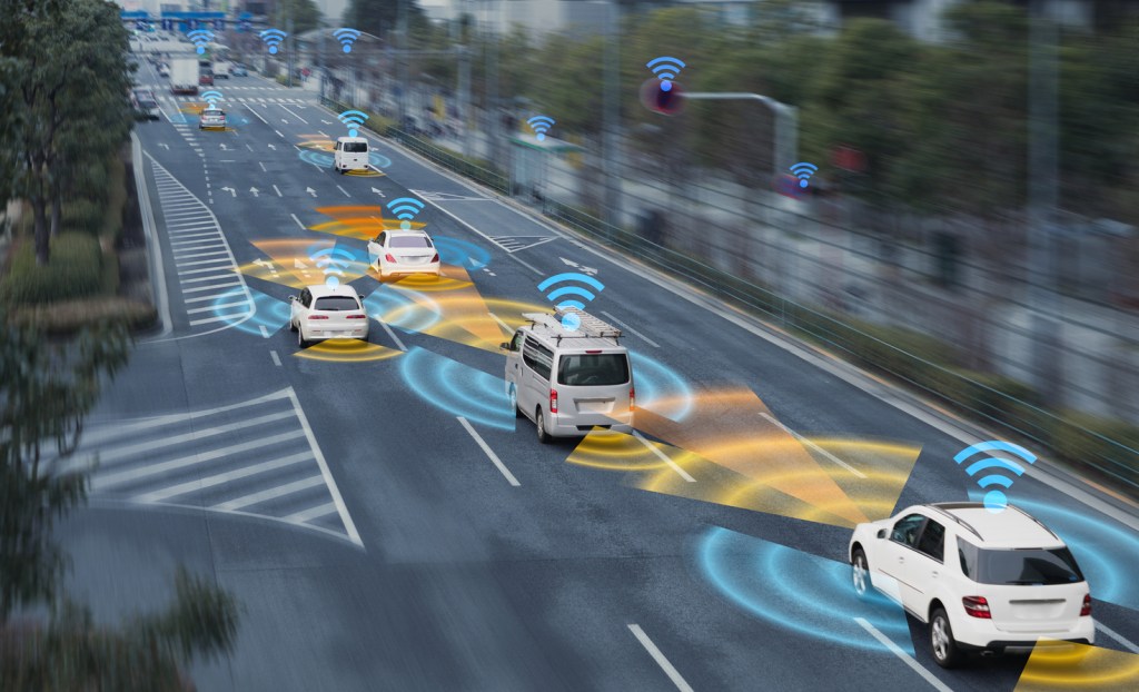 Road with cars with sensors