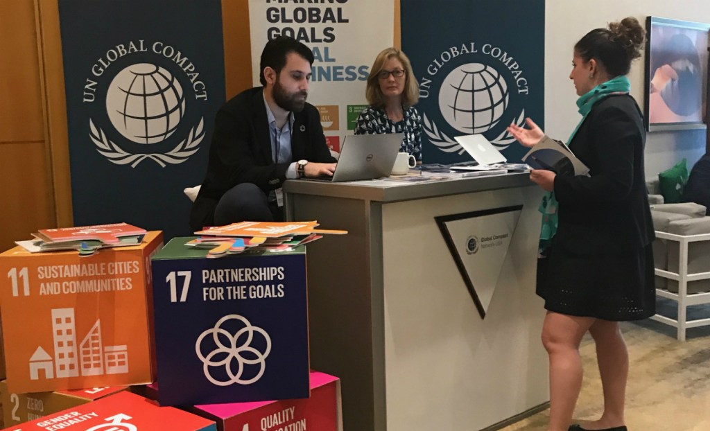 A display featuring the SDGs at GreenBiz 18 in Phoenix