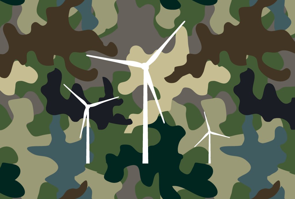 military camoflauge clean energy wind turbine