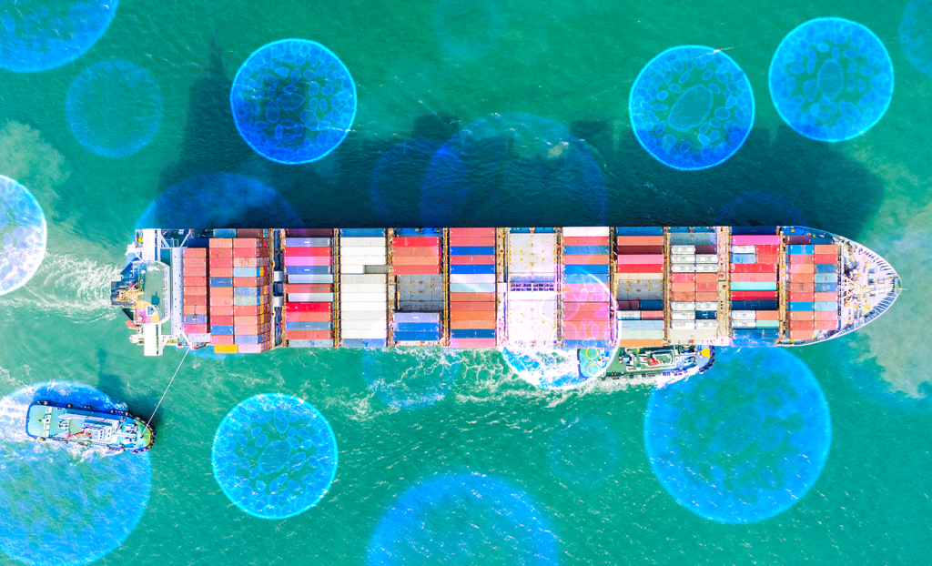 Chemicals over a container ship