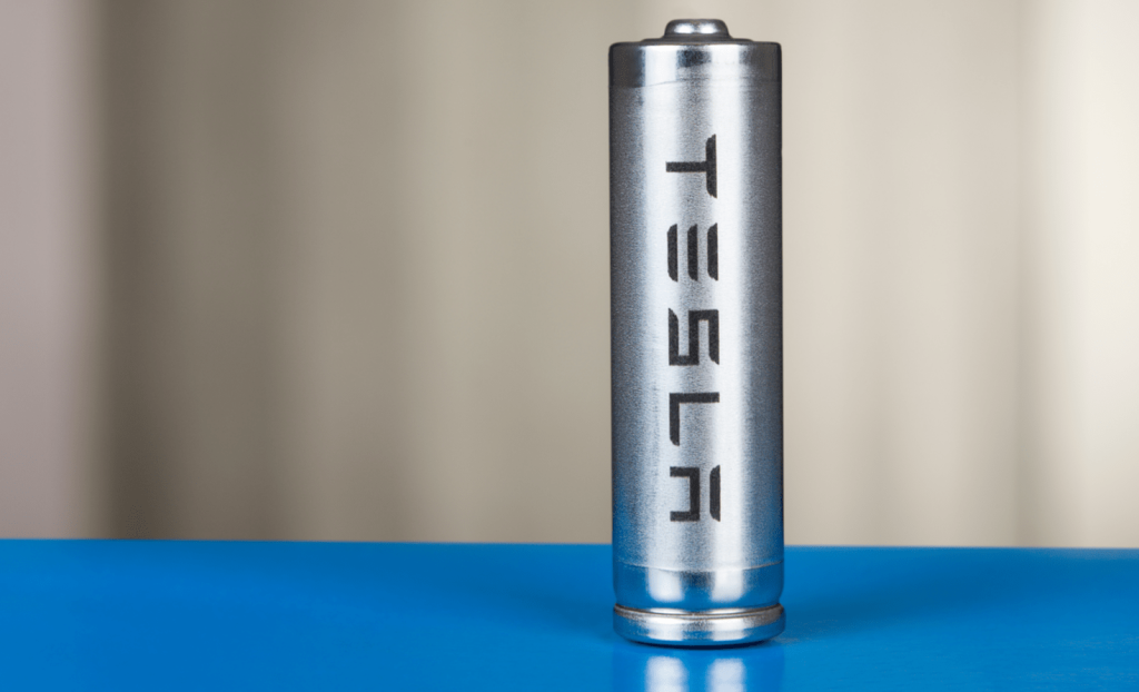 A battery labelled Tesla