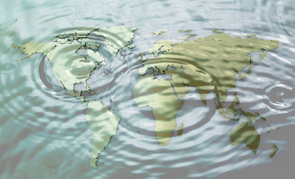 rippling water on world map