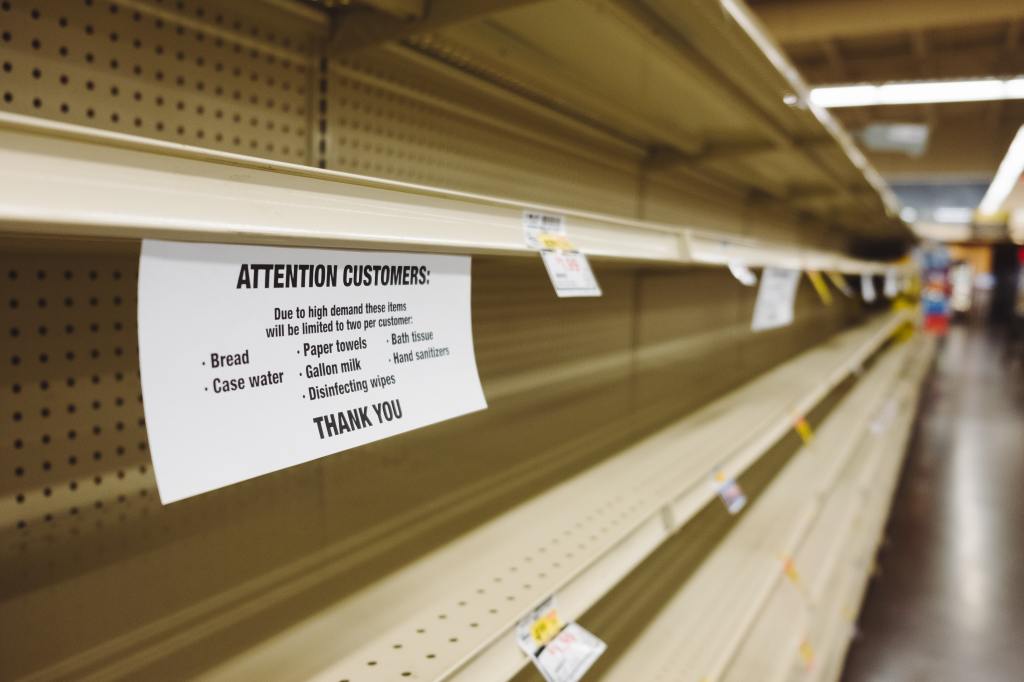 An empty shelf at a grocery store amid the coronavirus pandemic.