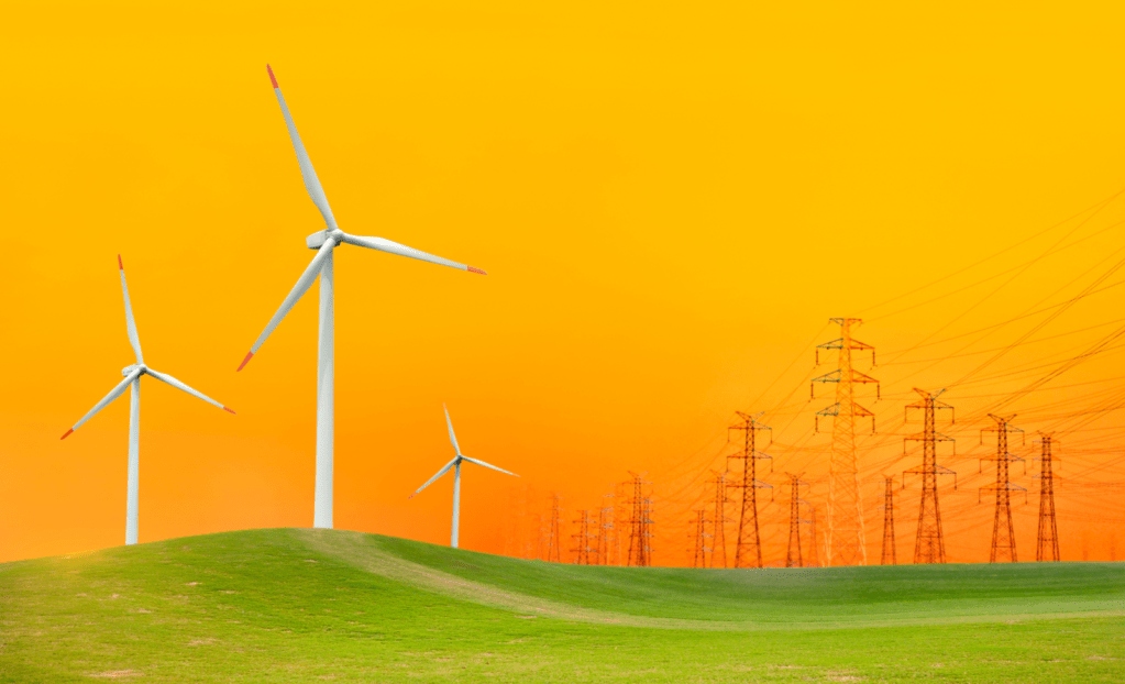 Wind turbines in a field