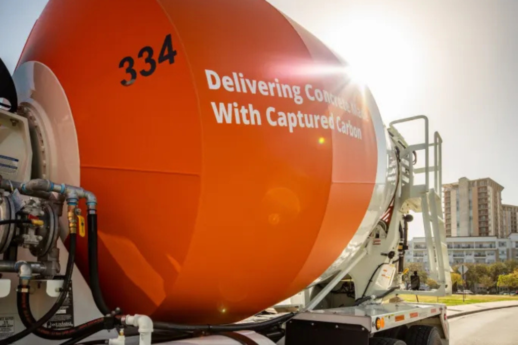 Concrete truck delivering CarbonCure concrete
