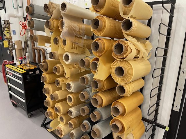 Here's what Hydefy's fungus sheets look like on rolls before the final finishing touches, such as for color. Each roll has a slightly different texture, some approximating smooth leather and others with a pebbled texture or a near-suede hand feel. Credit: Trellis Group / Elsa Wenzel