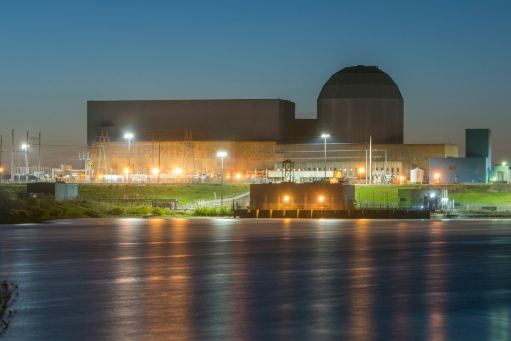 Nuclear plant at dusk