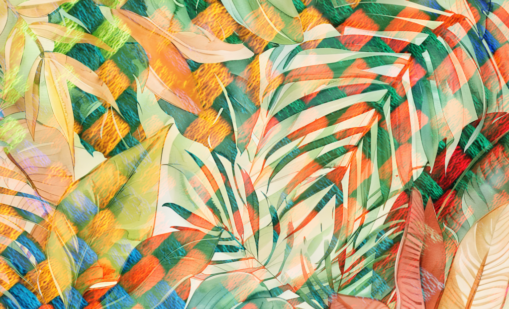Vintage fabric overlayed to create an abstract nature scene.