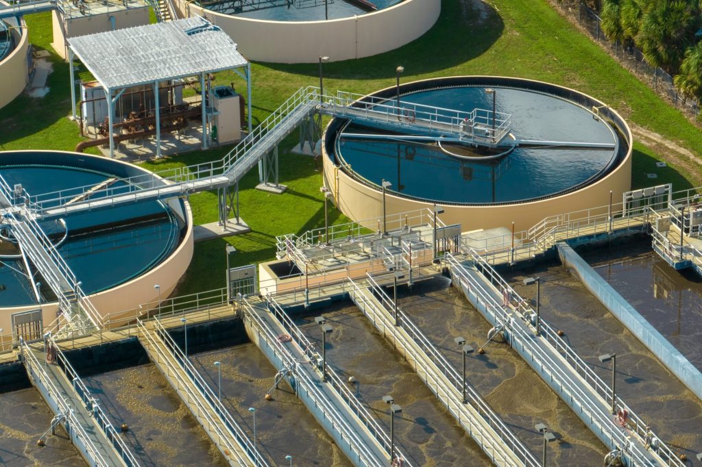 Aerial view of wastewater cleaning facility.