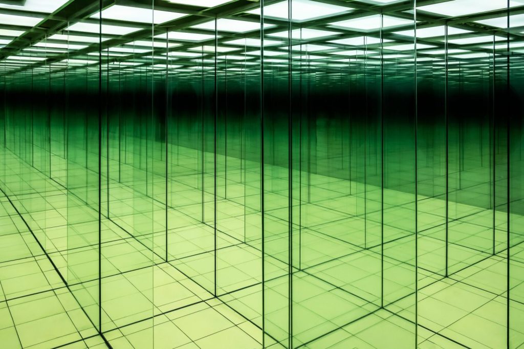 Abstract image of green glass labyrinth.