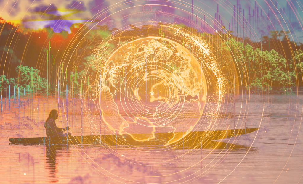 Abstract view of a ball that looks like the world.